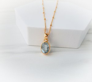 สร้อยคออะความารีน จี้ทองเวอร์เมล์ สร้อยคอเงินแท้ เครื่องประดับประจำเดือนมีนาคม ผู้จำหน่ายขายส่ง - Product Image 5