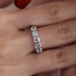 Timeless 3.5mm Asscher Cut Lab Grown Diamond IGI Certified <b>Gold</b> <b>Ring</b> Luxury 5-Stone Bezel <b>Set</b> Half Eternity Wedding Band - Product Image 1