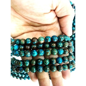 Perles rondes en crystaux naturels de crisocolle de première qualité, en gros, pour bijoux fantaisie et Feng Shui - Product Image 1
