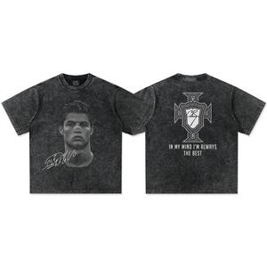 2026 Football Oversized Vintage Streetwear Distressed Graphic <strong>CR7</strong> Ronaldo Portrait Signature Black <strong>T</strong>-<strong>Shirt</strong> - Product Image 2