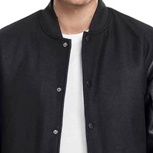 Black Stand Collar Crocheted Waterproof Varsity <b>Jacket</b> <b>Mens</b> Unisex Baseball Style Full Black Design Rib Trim Sleeve Option Warm - Product Image 2