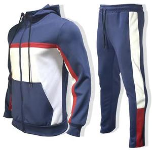Men Color Blocking Tracksuit Set Full <b>Zip</b> <b>Hooded</b> Sweatshirt With Side Pockets Sporty Autumn Wear Regular Fit Polyester Cotton - Product Image 2