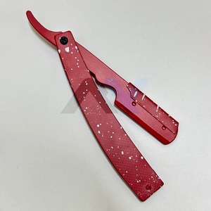 Rasoir de barbier professionnel en acier inoxydable rouge de qualité supérieure avec support pour demi-lame à bord unique, idéal pour la barbierie - Product Image 5