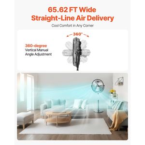 Ventilador Industrial de Pedestal con Base de 18 Pulgadas y Altura Ajustable de 45.3 a 57.9 Pulgadas, Ventilador de Piso de 3 Velocidades, Ventilador de Pie de 57.9 Pulgadas - Product Image 4
