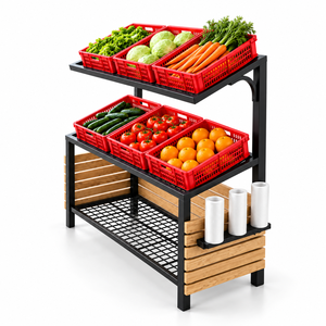 Étagère de présentation de produits pour supermarché en métal robuste, autoportante, avec revêtement en poudre époxy, 2 niveaux, porte-sacs, installation rapide - Product Image 2