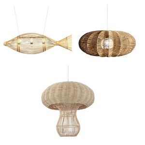 NOVELTY SHAPE Lampshades For <b>Ceiling</b> <b>Lights</b>, Natural Feature Bamboo Rattan Lamp Shade <b>Flower</b> Pendant Lighting For Kitchen Island - Product Image 4