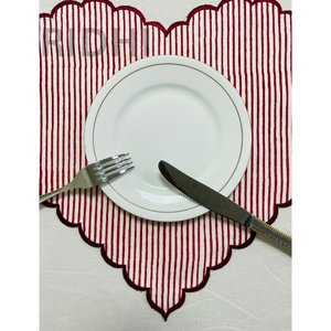 Ridhi Red Linen Placemats with Red Embroidery Heart Shape <b>Table</b> Placemat Reusable <b>Table</b> <b>Mats</b> Bulk for Hotels, Weddings & Events - Product Image 4