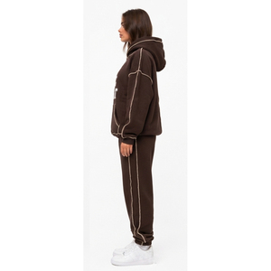 <b>Drop</b> Shoulder Distressed Embroidered Hoodie French Terry Sweatpants Set Outer Seam Pullover Fleece Hood Winter Jogger Track Set - Product Image 3