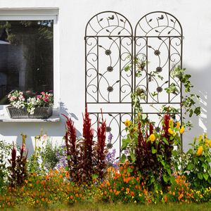 Set di 4 tralicci da giardino in metallo 220 cm x 50 cm, marrone, antiruggine, supporto per piante rampicanti da esterno - Product Image 2