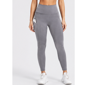 Pantalon de yoga sans couture extensible dans quatre directions en matière durable pour femme, coupe ajustée, longueur intégrale, avec poche pour téléphone et effet ventre plat - Product Image 1