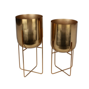 Modern Style Metal Sheet <b>Planter</b> With <b>Gold</b> Powder Coating Finishing Rectangular Shape With Black Stand For Garden Decoration - Product Image 5