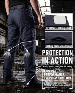 High Visibility Flame Retardant <b>Work</b> Pants Reflective Stripe <b>Cargo</b> Trousers Elastic Waist Safety Uniform Navy - Product Image 5