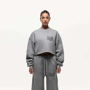 Conjunto Deportivo Gris de Dos Piezas para Mujer, Sudadera y Pantalones Deportivos con Hombros Caídos, Estilo Urbano y Deportivo, Precio de Fábrica - Product Image 6