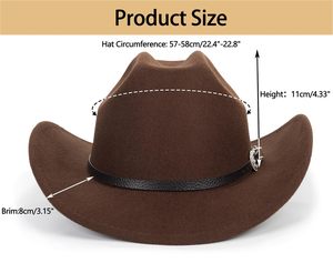 Chapeau de cowboy occidental pour hommes et femmes, chapeau Fedora classique à enrouler avec ceinture à boucle - Product Image 4