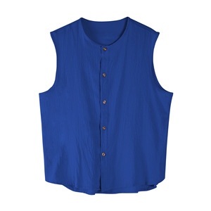 2026 Summer Plain Cotton Linen Breathable <b>Shirts</b> for Men Button Sleeveless Blouses Camisas Blank Design - Product Image 3