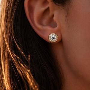 Luxury Round Cut Halo Diamond Stud Screw <b>Back</b> 18K Pure Gold Lab Grown Diamond Bridal Wedding <b>Earrings</b> Fine Jewelry for Women - Product Image 4