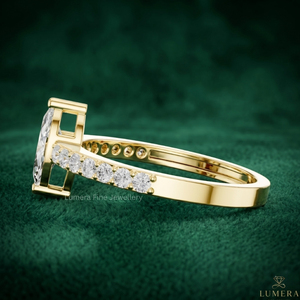 Anillo de Compromiso de Oro Amarillo de 9K, 10K, 14K, 18K con Diamante de Corte Marquesa, Certificado IGI, Banda Pavé, Anillo Solitario para Novia - Product Image 2