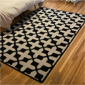 Tapis en laine tufté à la main noir et blanc de haute qualité, motif moderne, fait main, écologique, pour salon, chambre d'enfants, hôtels, bureau - Product Image 3