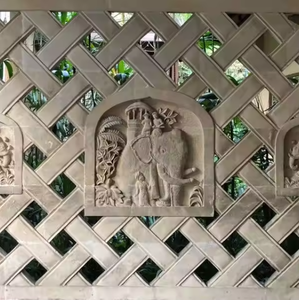 Escultura en Relieve 3D de Piedra Natural, Arte Moderno, Diseño Personalizado, Tallado de Pared para Exteriores, Piedra Caliza Beige con Patrón Floral, Tallado a Mano - Product Image 3