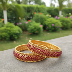 Jade and <b>Copper</b> Golden Kada <b>Bangles</b> 2x6-Trendy Fashion Bracelets for Engagement - Product Image 3