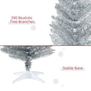 6-Piece Artificial Slim Christmas <b>Tree</b> with 390 Realistic Silver <b>Branch</b> Tips and Plastic Stand Xmas Decorative Set - Product Image 6