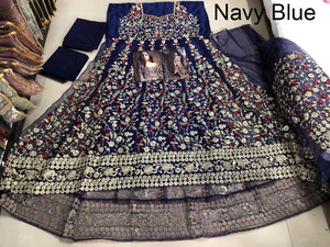 Moda India de Tendencia para Mujer, Kurti Anarkali Largo y Pesado de Red con Bordado, Vestido con Dupatta, Traje para Bodas y Fiestas - Product Image 4