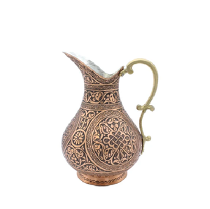 Elegant made in India cylindrical <b>copper</b> water pitcher featuring geometric <b>handles</b>, available at wholesale prices. - Product Image 4