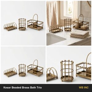Handmade 24 cm Antique Brass Vanity Set Kesar Beaded Brass <b>Bath</b> Trio for Home Decor Hotels Weddings-<b>Table</b> Decoration Accessory - Product Image 6