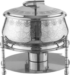 Calentador de Buffet Redondo de Acero Inoxidable Grabado de Lujo con Tapa Enrollable y Bisagra Hidráulica para Eventos de Catering en Hoteles de Alta Gama - Product Image 1