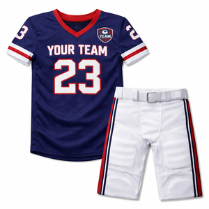 Uniforme d'équipe de football américain personnalisé pour les écoles, short imprimé, antibactérien, séchage rapide, respirant, col en V, tissu 100% polyester - Product Image 1