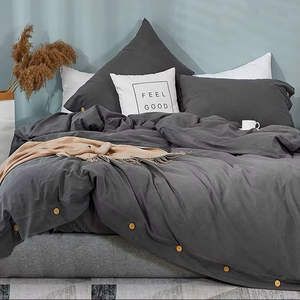 Parure de lit en coton délavé avec fermeture boutonnée pour lits king, queen, double et simples, tissu doux, usage domestique et hôtelier quotidien - Product Image 1