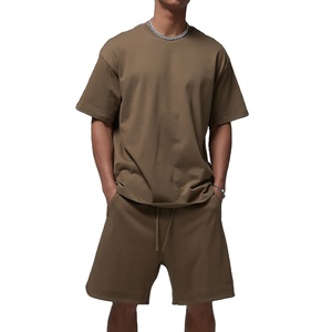 Ensemble de survêtement décontracté pour hommes en coton tricoté 100 % écologique, t-shirt à manches courtes de couleur unie, idéal pour l'été – Vente en gros - Product Image 1