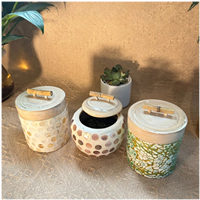 Pot en bambou laqué artisanal en coquille d'œuf avec couvercle, boîte de rangement ronde en mosaïque de coquillages pour bonbons, pour la décoration intérieure, vente en gros
