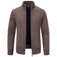 Cardigan tricoté épais pour homme, pull zippé intégral, col rond, chaud, coupe-vent, respirant, en coton/fibre de bambou, pour l'hiver
