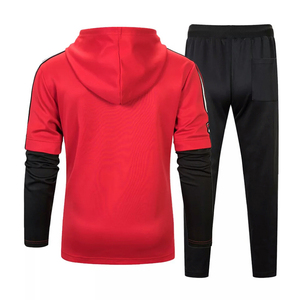 Ensemble de survêtement à capuche bicolore pour homme, 100 % polyester, avec pantalon de jogging à manches rayées, vêtements de sport athlétiques, vente en gros OEM en vrac - Product Image 3