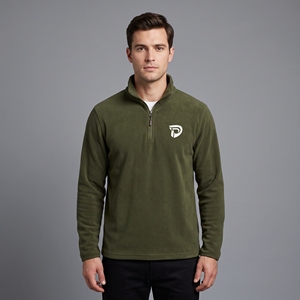 Sudadera de Forro Polar con Cierre de Cremallera de un Cuarto para Hombre, Color Verde Oliva, con Logotipo Impreso en Blanco, Corte Regular, Cuello Alto Informal, para Otoño, Marca Dumela - Product Image 3