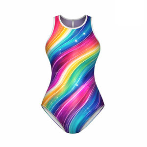 Maillot de bain bikini sexy en nylon avec coutures contrastées, découpes et liseré néon, grande taille - Product Image 1