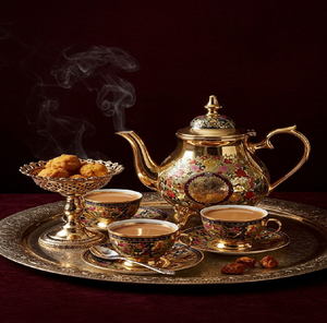 Service à thé doré ajouré et gravé, orné de accents rubis et de fleurs décoratives. Pur luxe. Disponible aux prix de gros. - Product Image 6