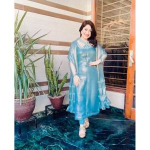 ATRACTIVE SEDA NEACK BORDADO TRABAJO TOP PANT CON DUPATTA SKY - Product Image 1