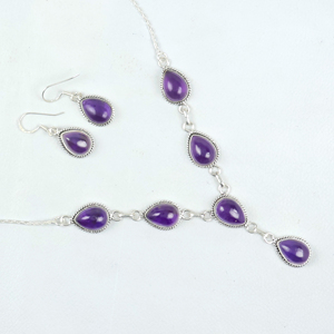 Top Quality Wholesale 925 Sterling Silver Natural Amethyst Teardrop Multi Stone Statement Necklace Elegant Fashion Jewelry - Product Image 2