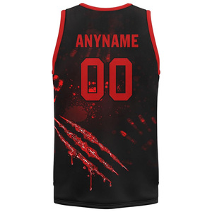 Ensemble de maillots de basket-ball personnalisés pour hommes, noir et rouge, imprimé griffes, col en V, sans manches, polyester à séchage rapide, uniformes d'équipe - Product Image 2