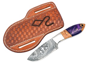 Cuchillo cortador de toro de acero de Damasco de alta calidad, cuchillo vaquero de hoja fija para caza y Camping con Funda de cuero, cuchillos occidentales - Product Image 2