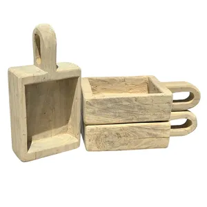 Plateau de salle de bain multifonctionnel en bois vintage avec poignée, pour servir des fruits secs, des bougies, des verres, des fleurs, ou comme plateau de présentation décoratif - Product Image 1