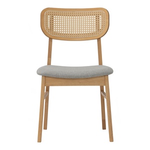 Modern Solid Wood Dining <b>Chair</b> with Synthetic Rattan Backrest <b>Padded</b> Fabric Seat <b>Chair</b> Mid Century Kitchen Furniture - Product Image 2