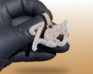 Pendentif personnalisé Hip Hop pour homme en argent sterling 925 avec lettres, chiffres, nom, initiale ou logo, serti de diamants Moissanite VVS - Product Image 3