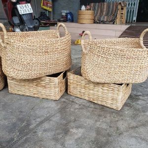 BEST SELLER Panier en jacinthe d'eau pour le rangement du linge, écologique, pour l'organisation domestique, usage quotidien, bac en fibres végétales durables - Product Image 6