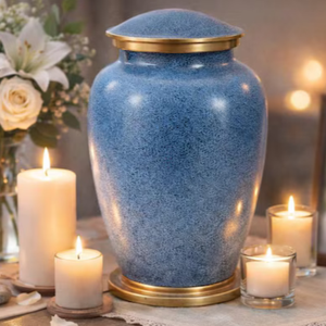 Blue Metal Cremation Urn Adult <b>Ashes</b> Memorial <b>Keepsake</b> Crematory Urn Decorative Commemoration Container - Product Image 2