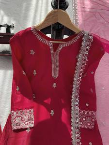 Pure Chinon silk Fabric <b>Top</b>,sharara With Dupatta Set Ready To Wear - Product Image 6