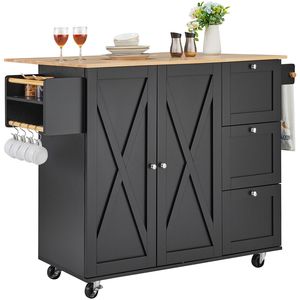 Carrello da Cucina da 56 Pollici con Piano in Legno, Armadietto Mobile con Ruote, Tavolo Pieghevole, Struttura in Acciaio, Include Porta Spezie e Portasciugamani - Product Image 3