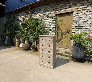 Commode rustique en bois massif de noyer à 5 tiroirs, meuble de rangement marron pour chambre et salon, Vietnam - Product Image 5